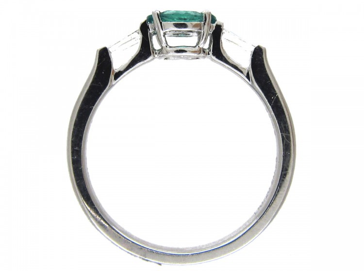 Emerald & Diamond Cluster Ring with Baguette Diamond Sides