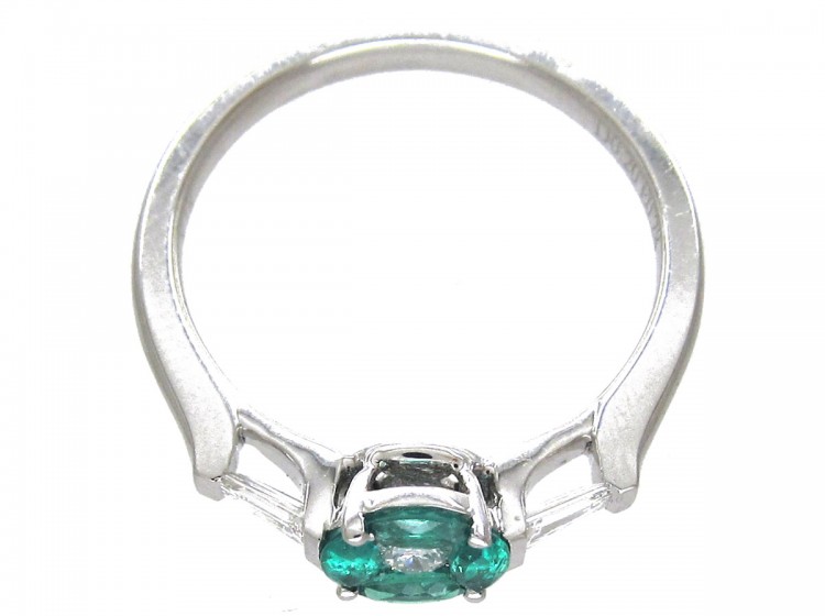 Emerald & Diamond Cluster Ring with Baguette Diamond Sides