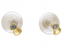 Round Pearl & Diamond Earrings