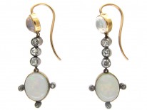 Water Opal & Diamond Drop Edwardian Earrings