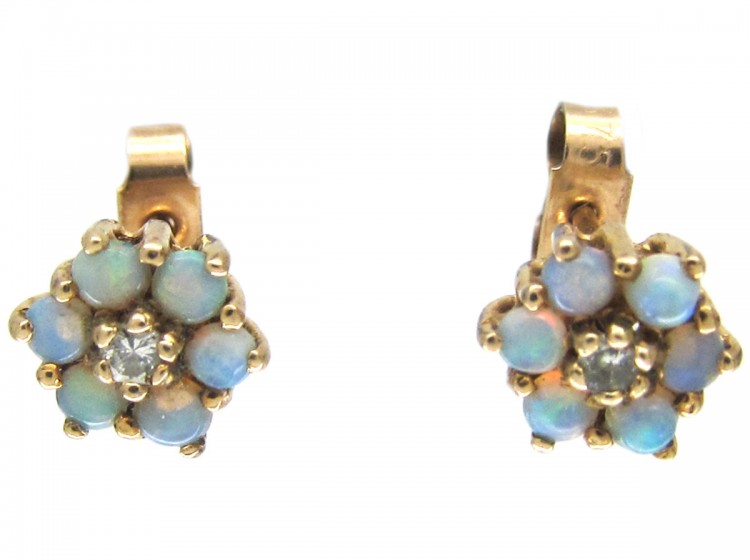 Small Opal & Diamond Cluster Earrings