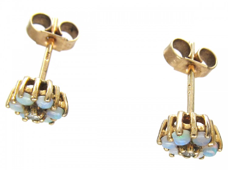 Small Opal & Diamond Cluster Earrings