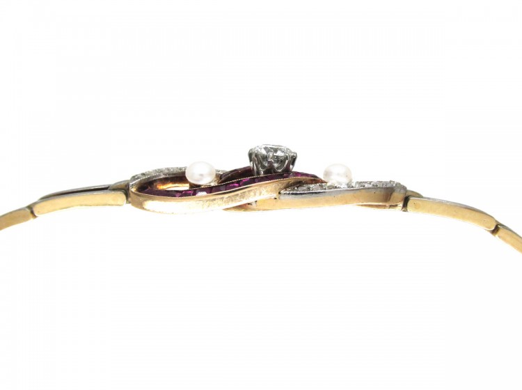 Ruby, Pearl & Diamond Art Deco Bracelet