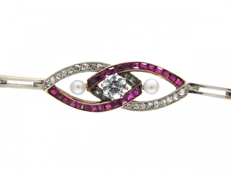 Ruby, Pearl & Diamond Art Deco Bracelet
