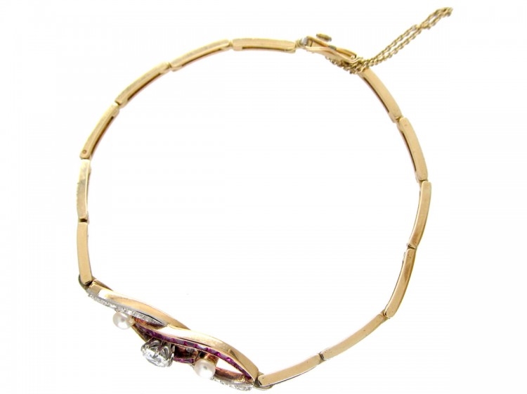 Ruby, Pearl & Diamond Art Deco Bracelet