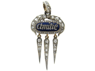 Victorian Diamond & Enamel 'Friendship' Pendant in Original Case