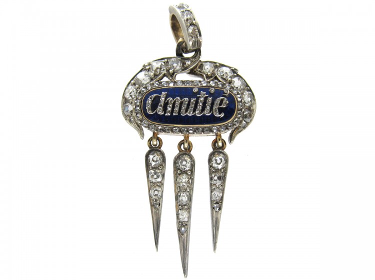 Victorian Diamond & Enamel 'Friendship' Pendant in Original Case