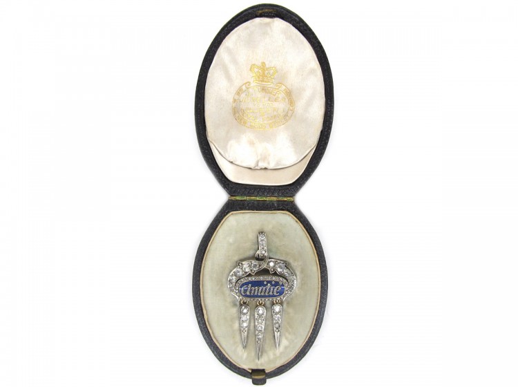 Victorian Diamond & Enamel 'Friendship' Pendant in Original Case