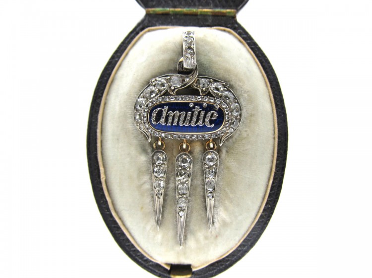 Victorian Diamond & Enamel 'Friendship' Pendant in Original Case