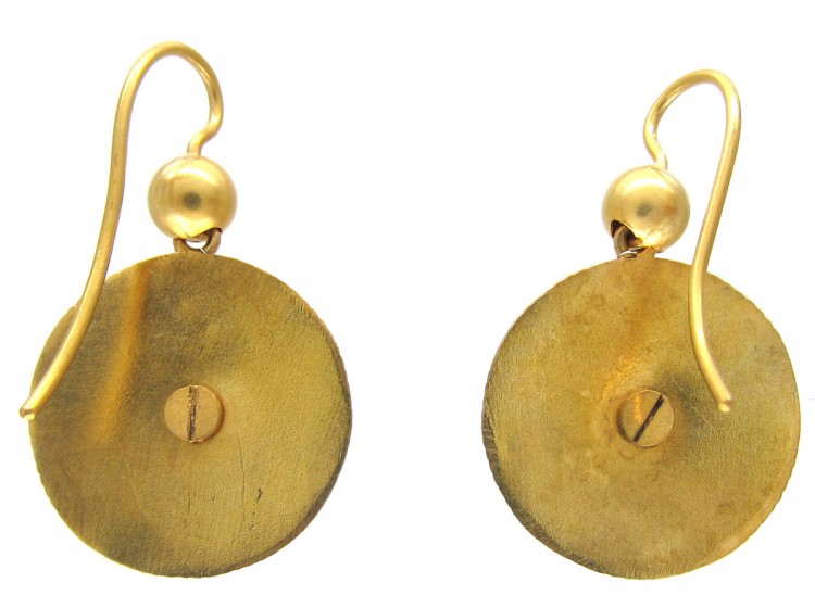 Victorian 15ct Gold & Diamond Round Etruscan Style Earrings