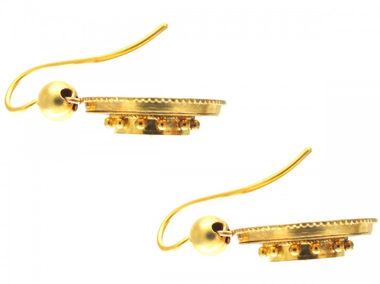 Victorian 15ct Gold & Diamond Round Etruscan Style Earrings