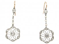 Edwardian Diamond Platinum, Pearl & Enamel Earrings in Original Case