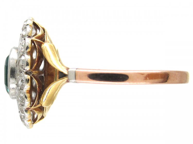 Art Deco Emerald & Diamond Target Ring with Key Design Detail