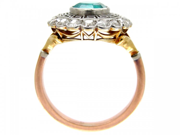 Art Deco Emerald & Diamond Target Ring with Key Design Detail