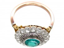 Art Deco Emerald & Diamond Target Ring with Key Design Detail