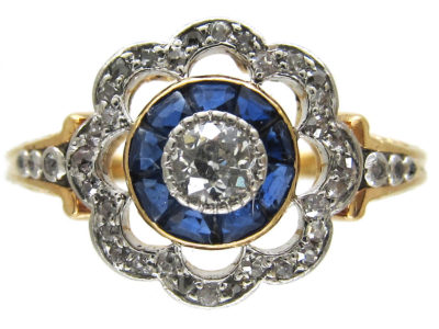 Art Deco Diamond & Sapphire Target Ring