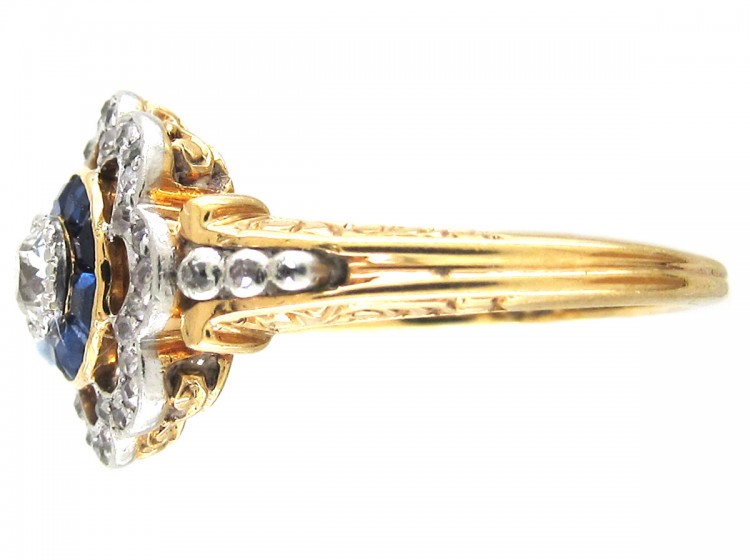 Art Deco Diamond & Sapphire Target Ring