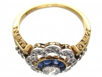 Art Deco Diamond & Sapphire Target Ring