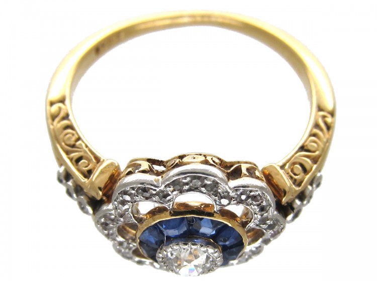 Art Deco Diamond & Sapphire Target Ring