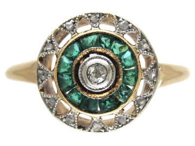 Art Deco Emerald & Diamond Target Ring