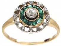 Art Deco Emerald & Diamond Target Ring