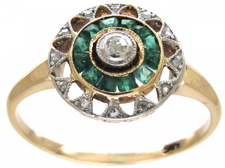 Art Deco Emerald & Diamond Target Ring