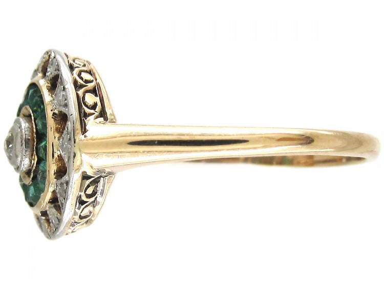 Art Deco Emerald & Diamond Target Ring