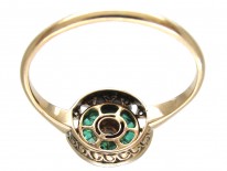 Art Deco Emerald & Diamond Target Ring