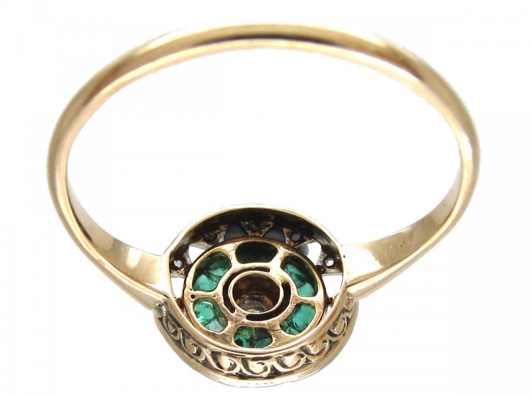 Art Deco Emerald & Diamond Target Ring