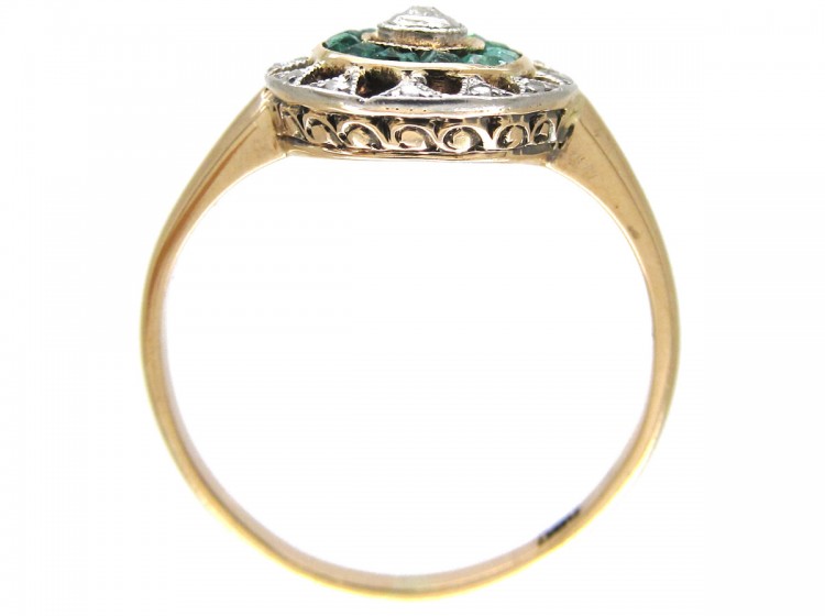 Art Deco Emerald & Diamond Target Ring