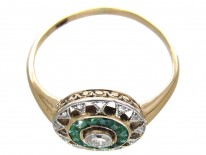 Art Deco Emerald & Diamond Target Ring