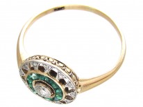 Art Deco Emerald & Diamond Target Ring