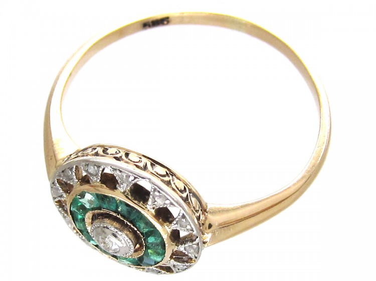 Art Deco Emerald & Diamond Target Ring