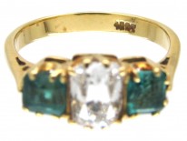 Victorian Emerald & Diamond Three Stone Ring