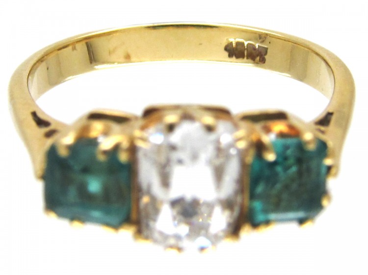 Victorian Emerald & Diamond Three Stone Ring