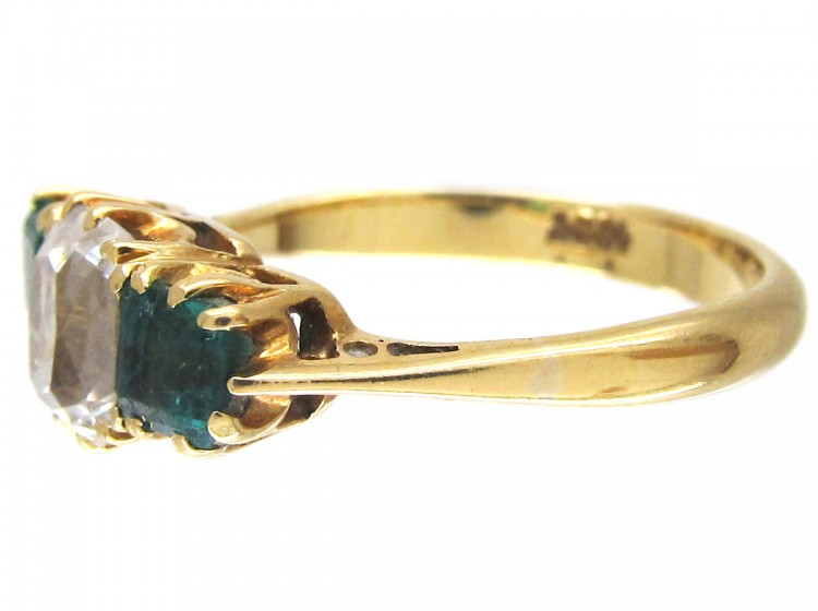 Victorian Emerald & Diamond Three Stone Ring