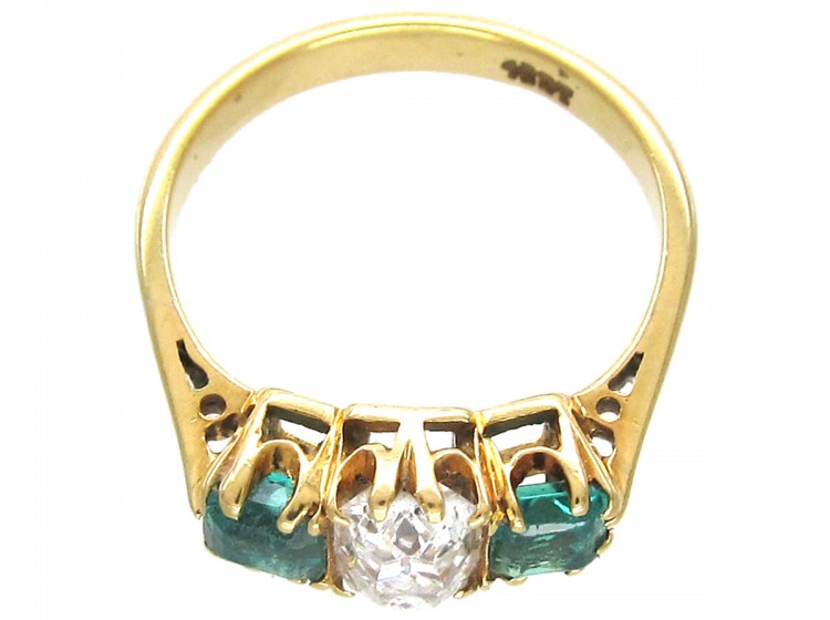 Victorian Emerald & Diamond Three Stone Ring