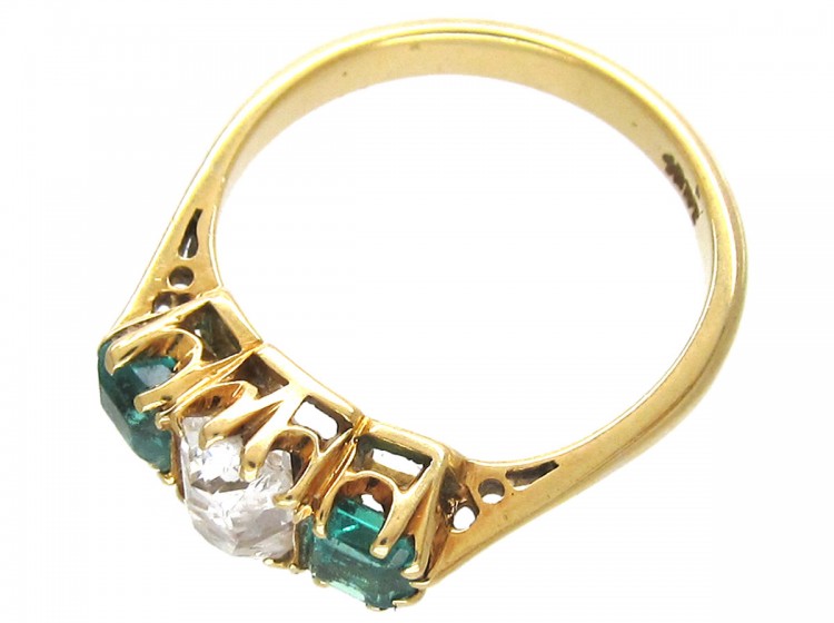 Victorian Emerald & Diamond Three Stone Ring