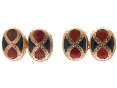 Victorian Scottish 9ct Gold Bloodstone & Jasper Cufflinks