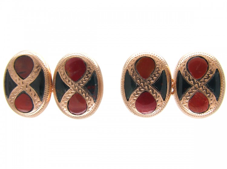 Victorian Scottish 9ct Gold Bloodstone & Jasper Cufflinks