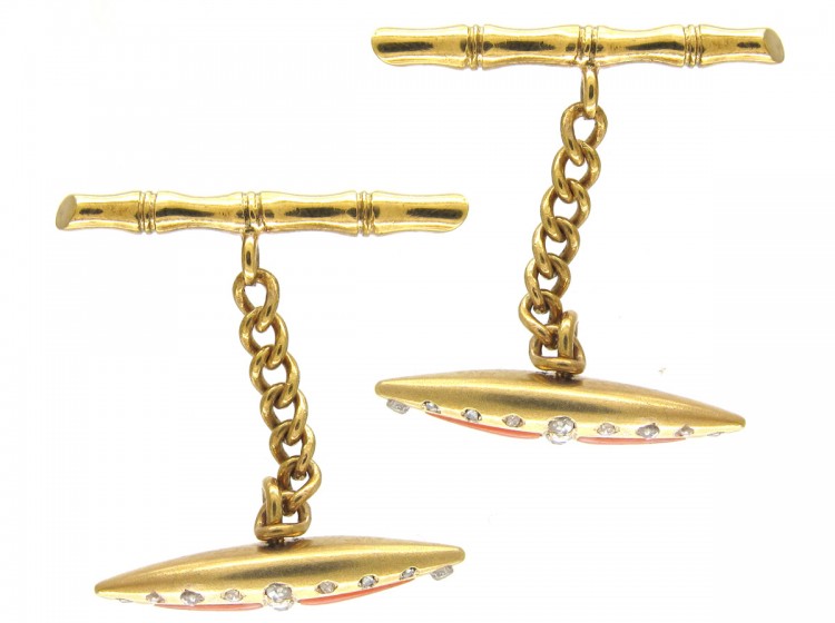 Victorian 18ct Gold Coral & Diamond Cufflinks