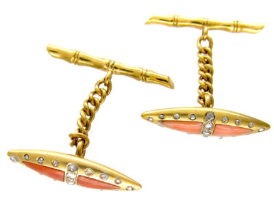 Victorian 18ct Gold Coral & Diamond Cufflinks