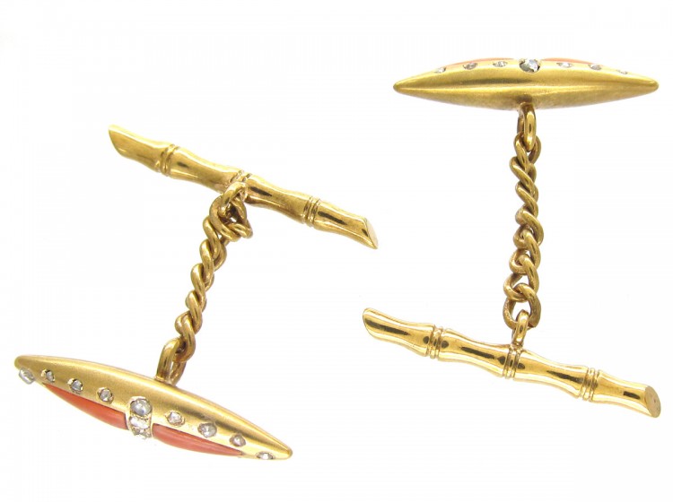 Victorian 18ct Gold Coral & Diamond Cufflinks