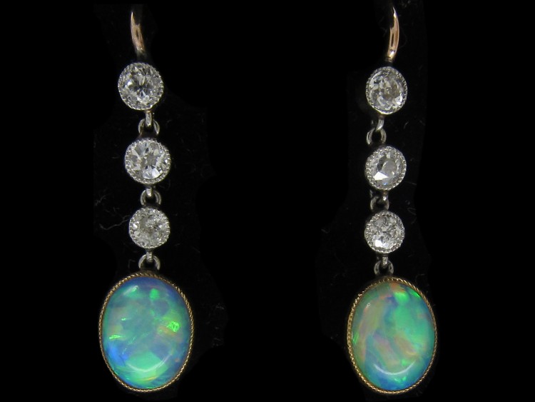 Edwardian Opal ​& Diamond Drop Earrings