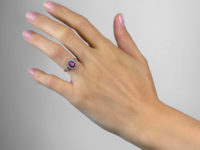 Edwardian 18ct Gold & Platinum, Ruby & Diamond Cluster Ring with Diamond Set Shoulders