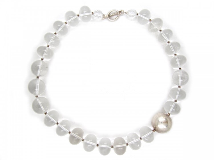 Large Rock Crystal & Silver Ball Statement Necklace