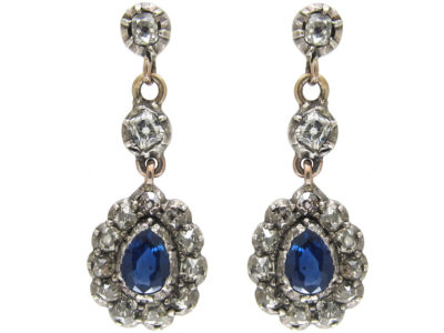 Georgian Sapphire & Diamond Drop Earrings Georgian Sapphire & Diamond Drop Earrings