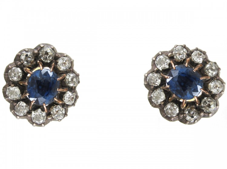Edwardian Sapphire & diamond Cluster Earrings