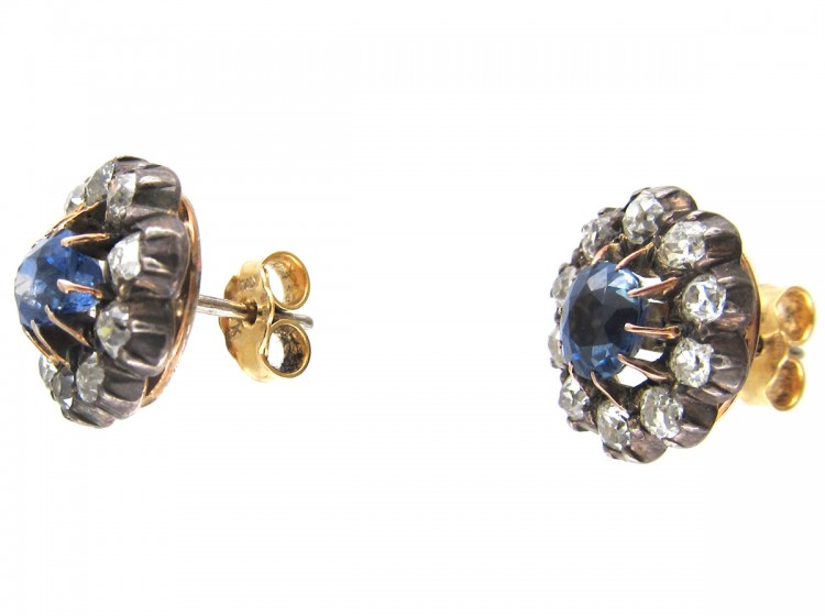 Edwardian Sapphire & diamond Cluster Earrings