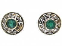 Emerald & Diamond Round Key Design Earrings